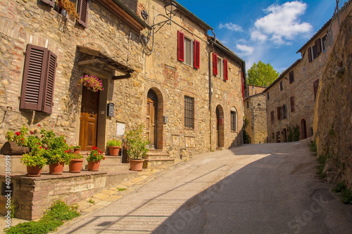 Historic residential buildings in the medieval village of San Lorenzo a Merse near Monticiano in Siena Province  Tuscany  Italy 