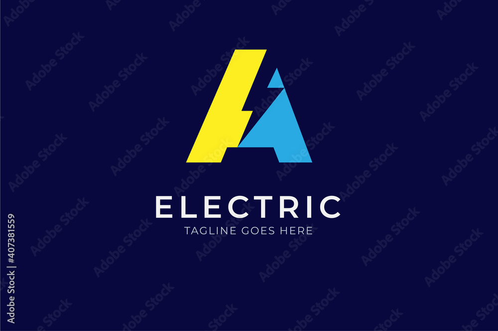 abstract initial letter A Electric logo, letter A with thunder bolt icon inside, flat design logo template, vector illustration abstract initial letter A Electric logo, letter A with thunder bolt icon inside, flat design logo template, vector illustration