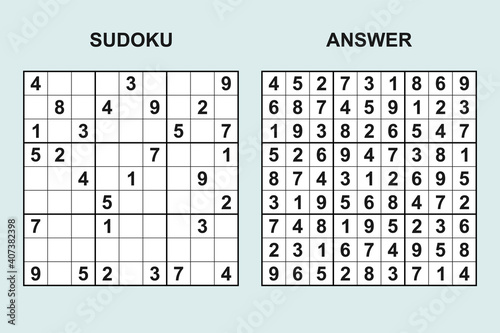 Vector sudoku with answer 440. Puzzle game with numbers.