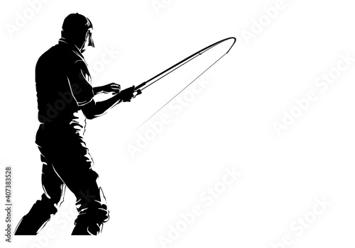 Fly fisherman fishing.graphic fly fishing.clip art black fishing on white background - Vector photo