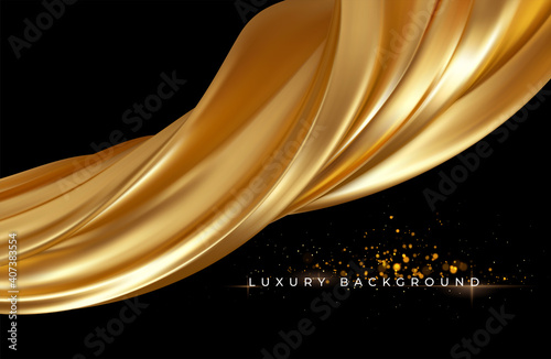 Gold metallic silk flowing wave luxury trendy background. Background for presentation, brochure, booklet, poster. Vector illustration