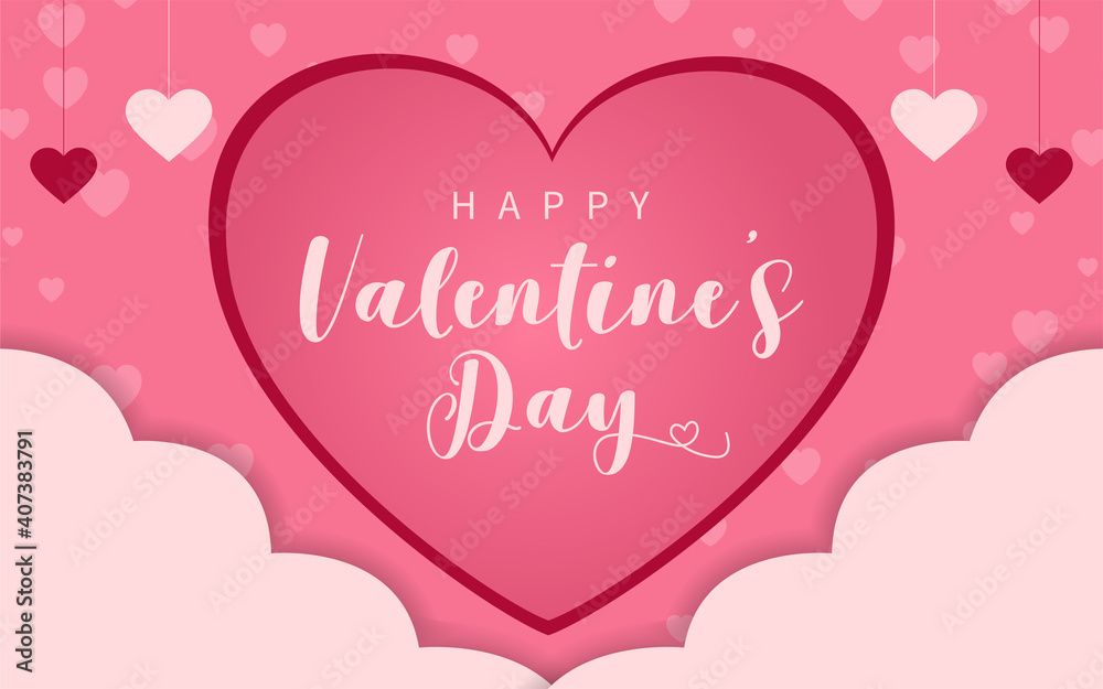 Happy Valentine's Day Lettering Calligraphy with Text Color, isolated on Pink Background. Vector Graphic Illustration for Greeting Cards, Web, Presentation