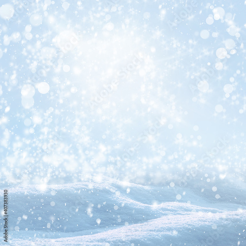 Winter card design. Beautiful fluffy snow outdoors