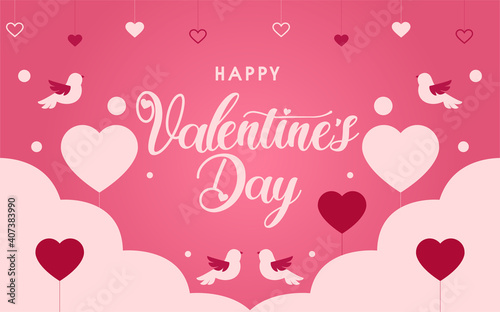 Happy Valentine's Day Lettering Calligraphy with Text Color, isolated on Pink Background. Vector Graphic Illustration for Greeting Cards, Web, Presentation