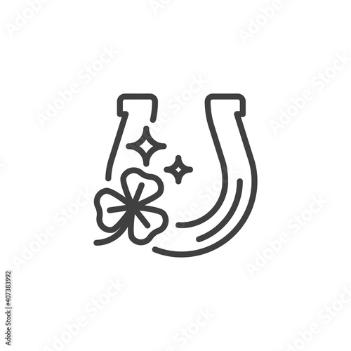 Happy St. Patrick's Day horseshoe line icon. linear style sign for mobile concept and web design. Lucky horseshoe and clover outline vector icon. Symbol, logo illustration. Vector graphics