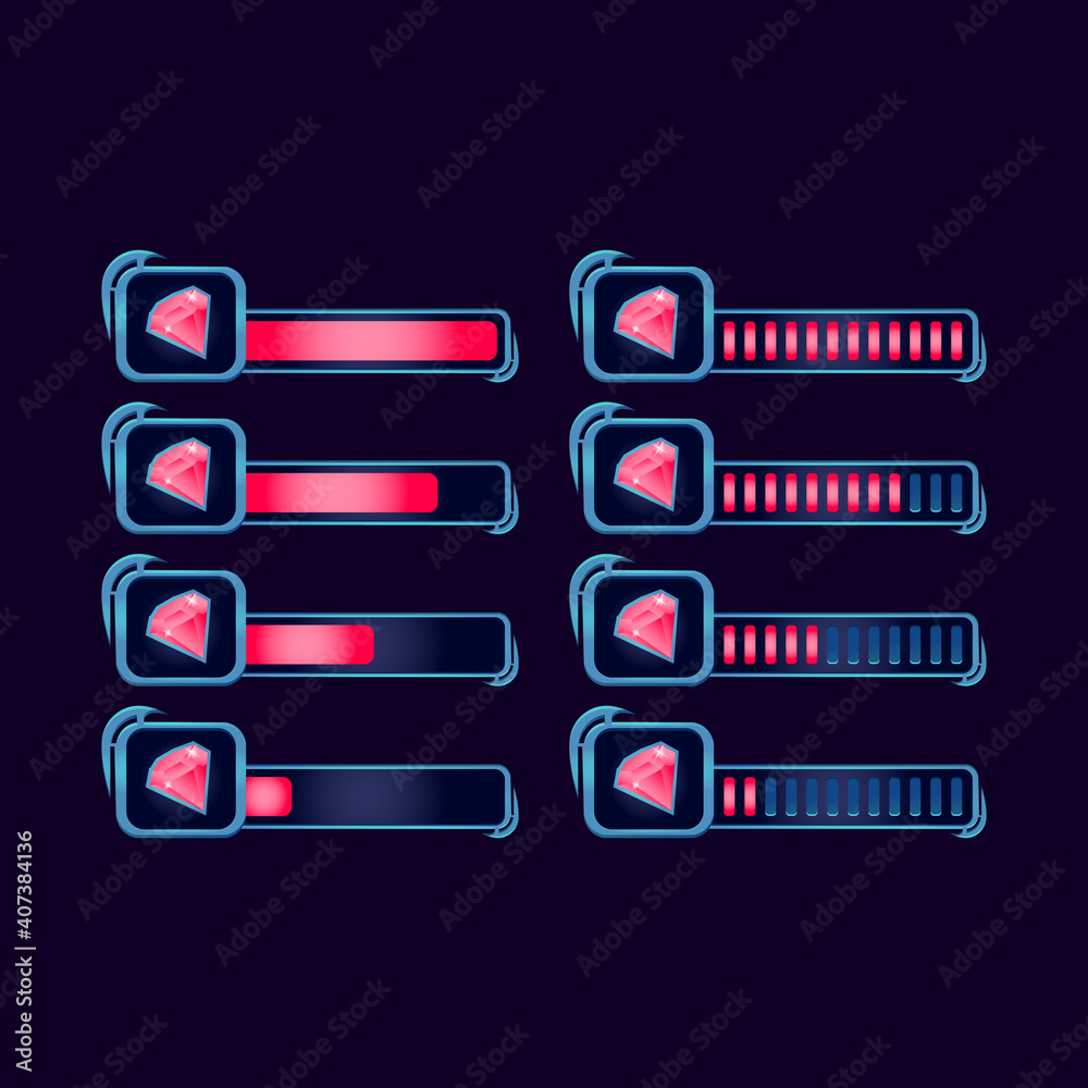 set of gui fantasy rpg gems diamond progress bar for game ui asset elements vector illustration set of gui fantasy rpg gems diamond progress bar for game ui asset elements vector illustration