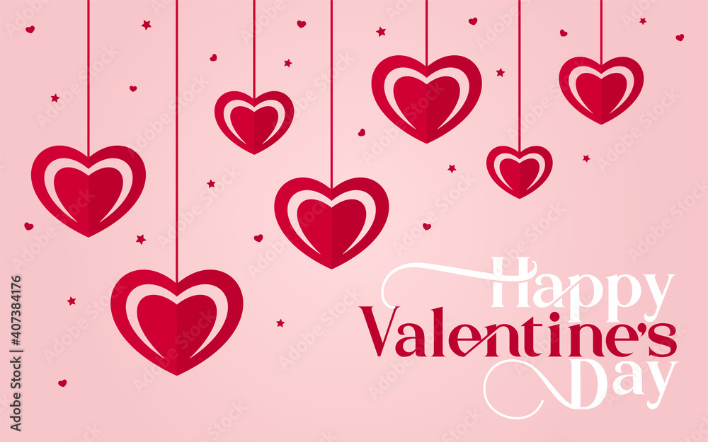 Happy Valentine's Day Lettering Calligraphy with Text Color, isolated on Pink Background. Vector Graphic Illustration for Greeting Cards, Web, Presentation