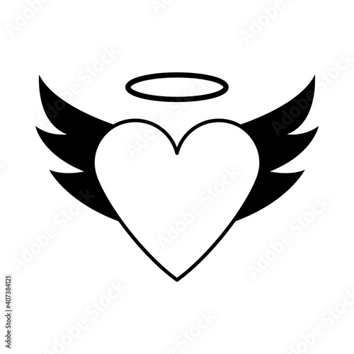 Valentine Heart With Wings And Halo Icon