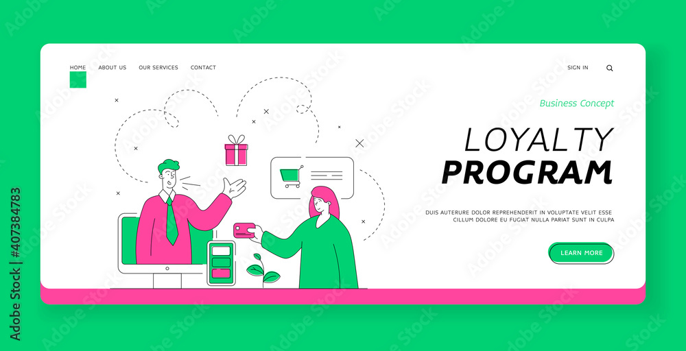 Online assistant offering gift to customer. Landing page banner. Flat line vector illustration