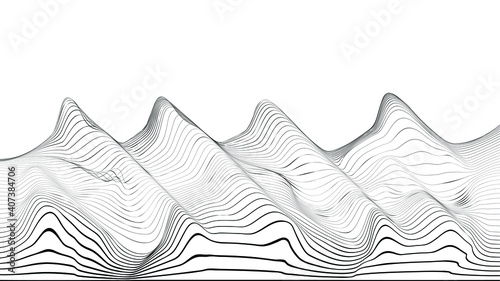 Abstract flow lines background . Fluid wavy shape .Striped linear pattern . Music sound wave . Vector illustration