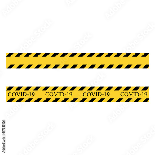 Coronavirus warning stripe. Yellow and black set stripes. Barricade construction tape. Vector illustration isolated on white background