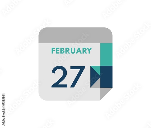 February 27 flat daily calendar date, 27 February Single Day Calendar Icon