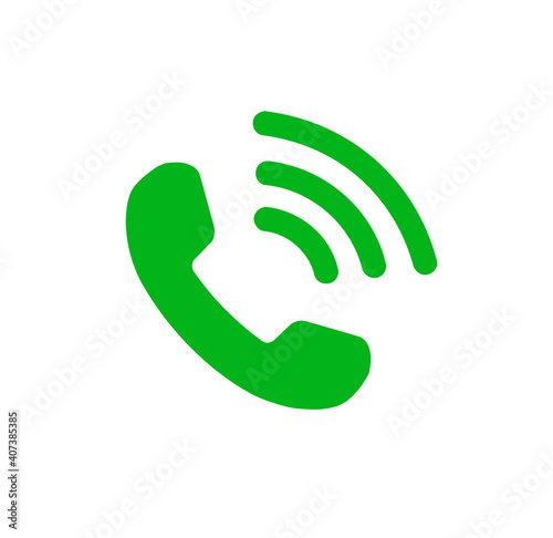Green flat icon of phone tube isolated on white background