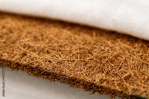 Close-up mattress made of coconut fiber. macro photo with soft focus