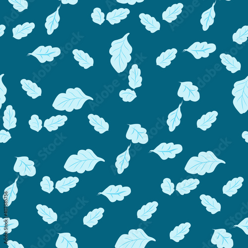 Seamless pattern with blue leaves on a blue background.