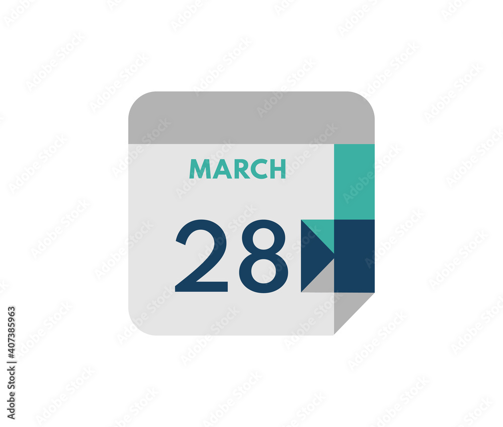 March 28 flat daily calendar date, 28 March Single Day Calendar Icon March 28 flat daily calendar date, 28 March Single Day Calendar Icon