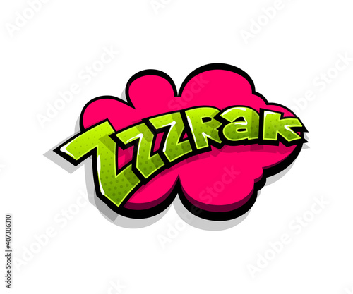 Lettering zrak, zzz, smack. Comic text logo sound effects. Vector bubble icon speech phrase, cartoon font label, sounds illustration. Comics book funny text.