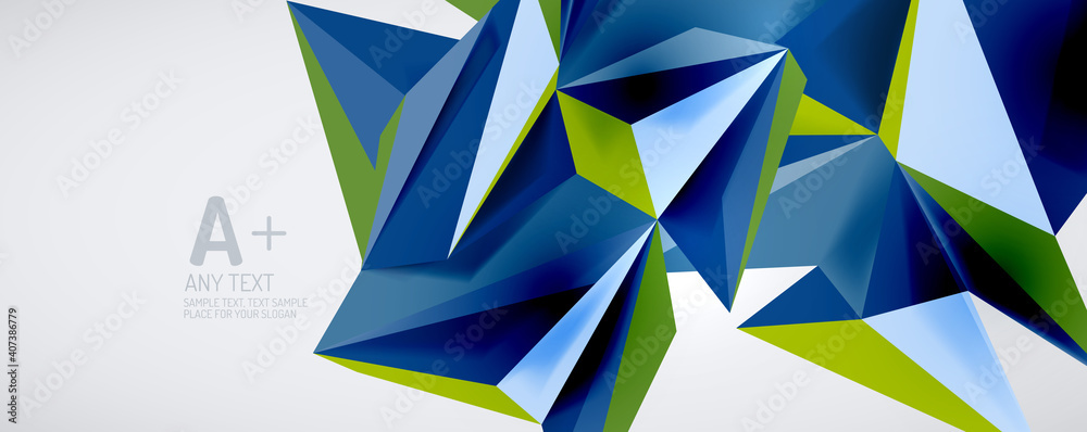Vector triangle geometric backgrounds. Low poly 3d shape on light backdrop. Vector illustration for covers, banners, flyers and posters and other designs Vector triangle geometric backgrounds. Low poly 3d shape on light backdrop. Vector illustration for covers, banners, flyers and posters and other designs