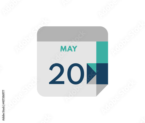 May 20 flat daily calendar date, 20 May Single Day Calendar Icon