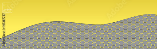 Vector abstract, geometric background, Ultimate Grey hexagonal shapes on a Illuminating background. For banner, print design, social networks, place for text. Copyspace