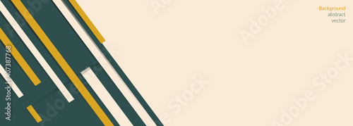 Vector abstract futuristic geometric background. Fortuna gold, Set Sail Champagne, Tidewater Green colors. Banner design template on paper art style with stripes. Copyspace.