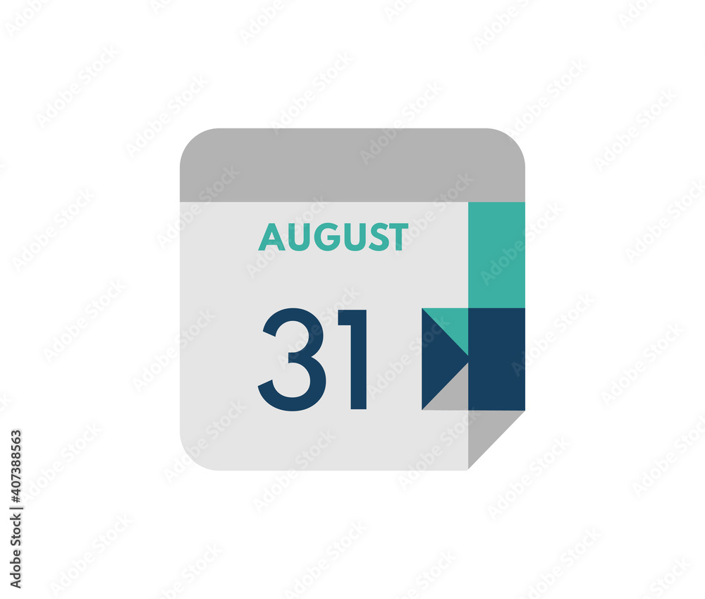 August 31 flat daily calendar date, 31 August Single Day Calendar Icon August 31 flat daily calendar date, 31 August Single Day Calendar Icon