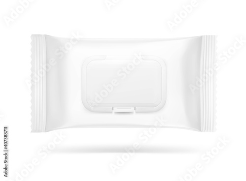 Packaging mockup for wet wipes isolated on white background. Realistic vector illustration. Can be use for your design, promo, adv and etc. EPS10.