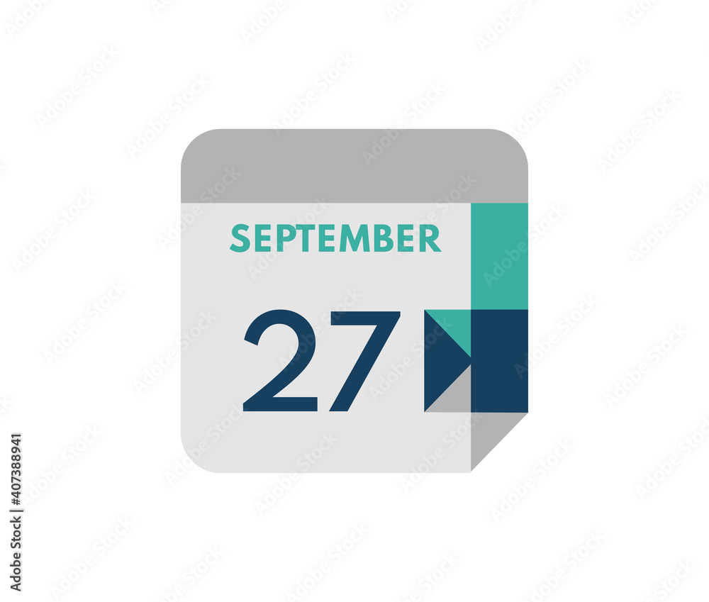 September 27 flat daily calendar date, 27 September Single Day Calendar Icon September 27 flat daily calendar date, 27 September Single Day Calendar Icon