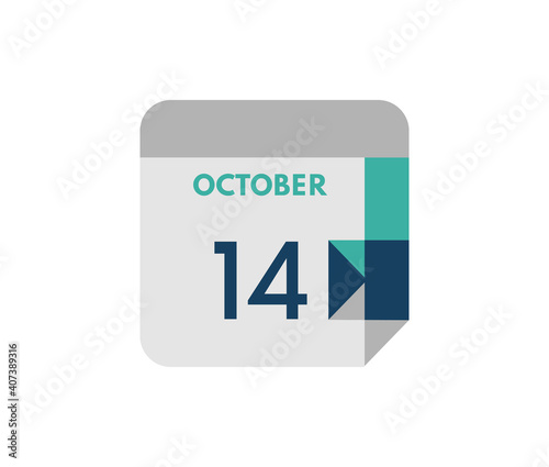 October 14 flat daily calendar date, 14 October Single Day Calendar  Icon