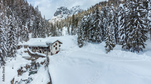 Mountain in the snow. Sappada, Geometries and panoramas from above.