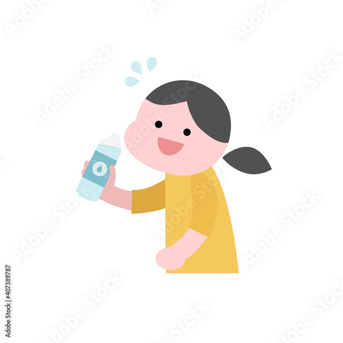 汗をかいてペットボトルで水分補給をするイラスト素材