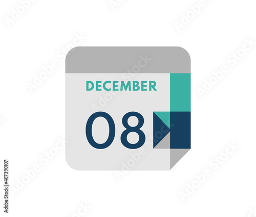 december 8 flat daily calendar date, 8 december Single Day Calendar Icon 