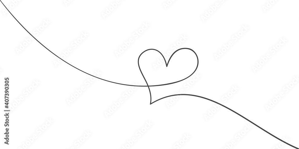 Heart continuous one line drawing, Black and white vector minimalist illustration of love concept made of one diagonal line