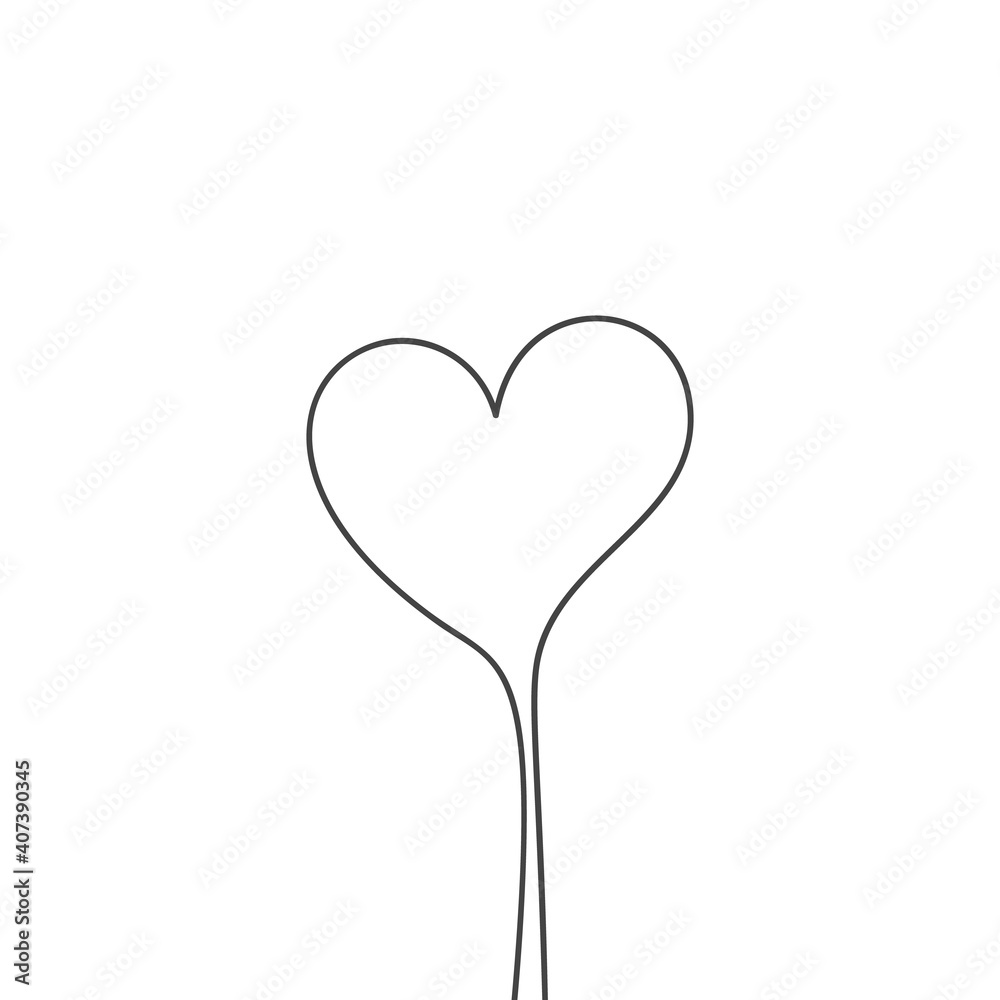 Heart on stick continuous one line drawing, Black and white vector minimalist illustration of love concept made of one line Heart on stick continuous one line drawing, Black and white vector minimalist illustration of love concept made of one line