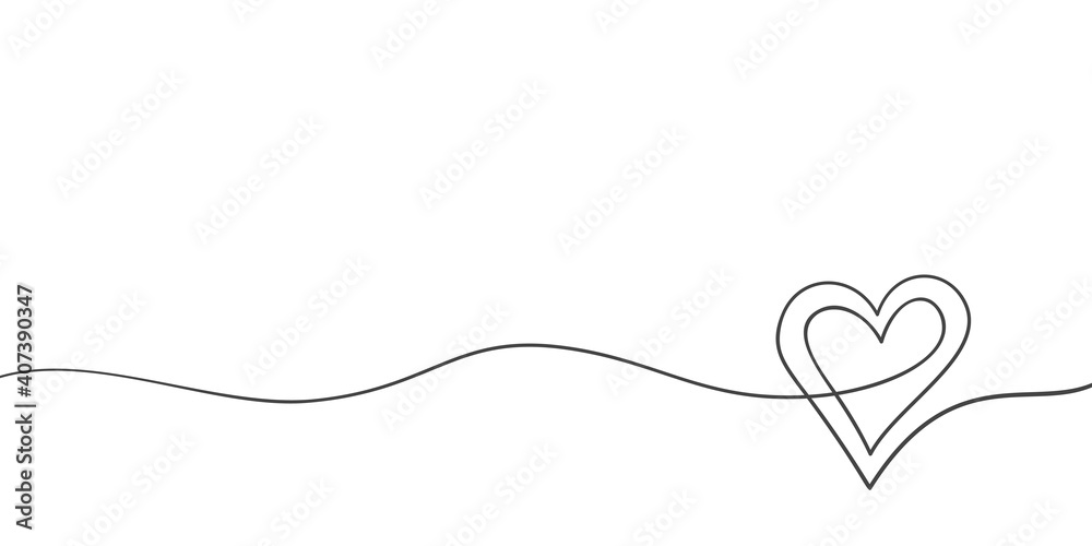 Heart continuous one line drawing, Double heart on wavy line, Black and white vector minimalist illustration of love concept made of one line Heart continuous one line drawing, Double heart on wavy line, Black and white vector minimalist illustration of love concept made of one line