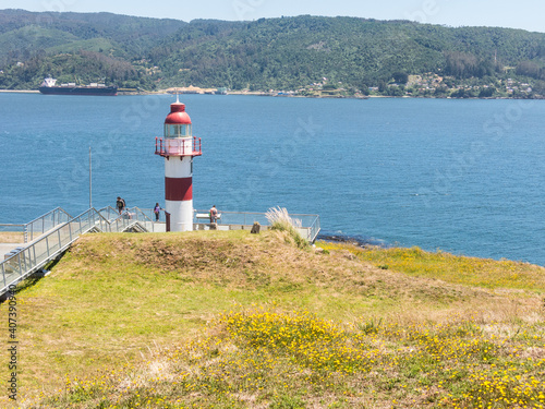 Lighthouse in the Spanish fortress in Niebla, Valdivia, Patagonia, Chile