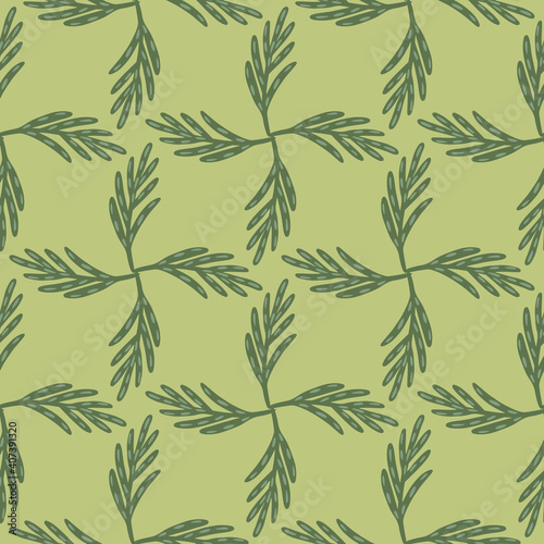 Geometric seamless pattern with botanic nature leaf twigs silhouettes. Pastel background. Creative design.