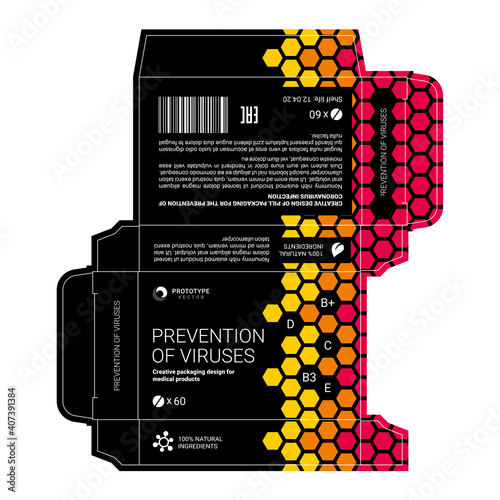 Design of cardboard packaging for medicines for the treatment of colds and infections