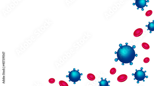 Medical background. Illustration of coronavirus and blood cells.