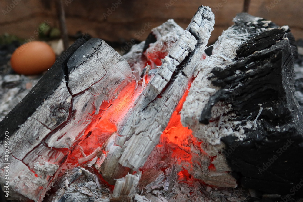 Charcoal from natural wood is burning hot. Charcoal from natural wood is burning hot.