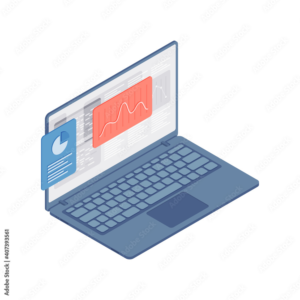 Cartoon laptop with financial chart and graph Cartoon laptop with financial chart and graph