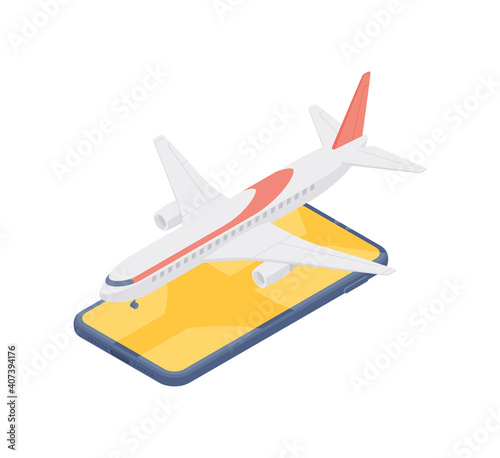 Online booking flight concept vector design with airplane and smartphone