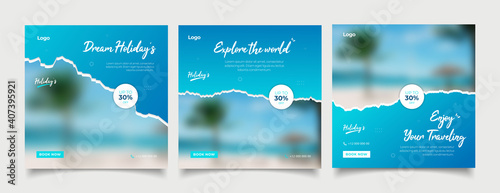 Set of travel sale social media post template.
