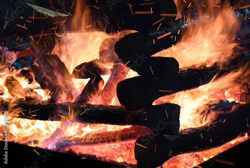 closeup of a log campfire