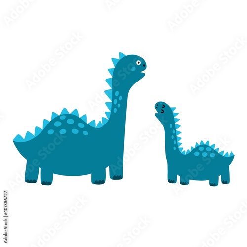 Cute mother and baby dinosaurs print. Funny tyrannosaurus rex dino family clipart. Prehistoric animals isolated element. Vector illustration 