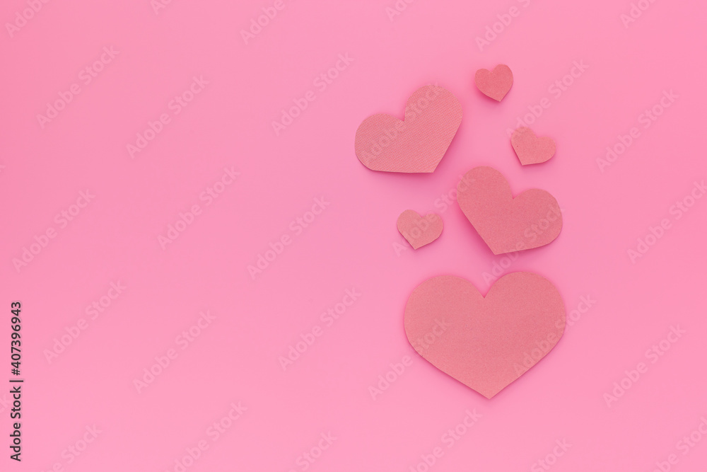 Valentines Day or Mothers Day greeting card concept. Pink hearts , paper cut romantic concept