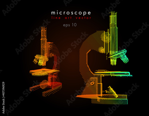 Set of microscope vector illustration in line art style