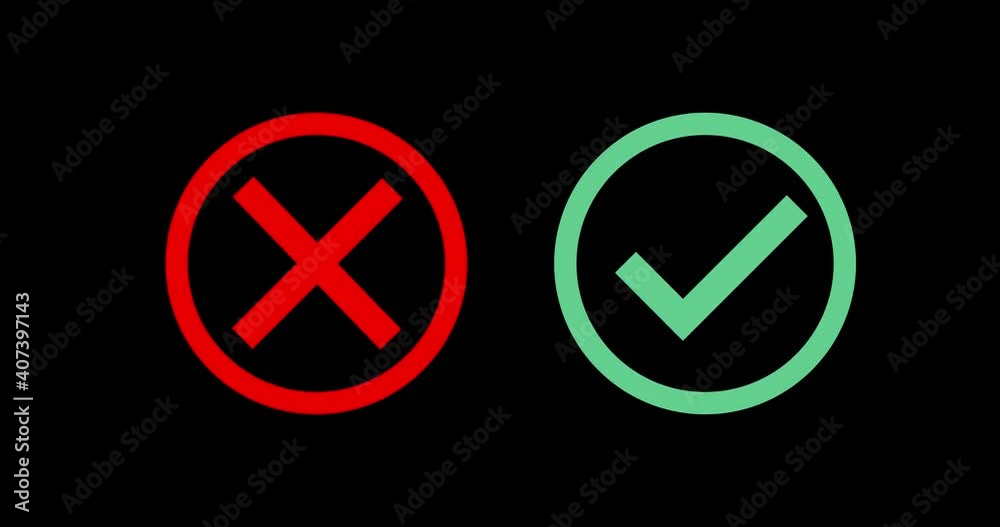 Green check mark and red X mark icons. yes, no icon animation. 4k video Green check mark and red X mark icons. yes, no icon animation. 4k video