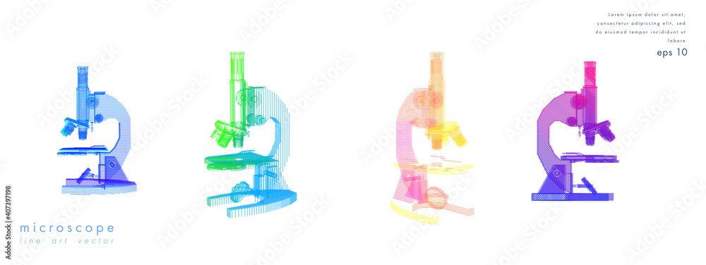 Set of microscope vector illustration in line art style Set of microscope vector illustration in line art style
