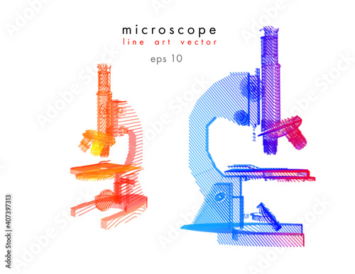 Set of microscope vector illustration in line art style